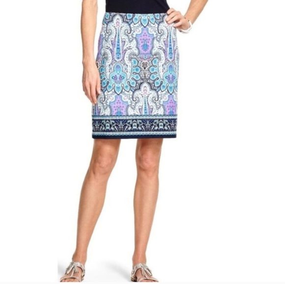 🆕Talbots Mykonos Multi Colored Paisley Lined Cotton Canvas Pencil Skirt Size 12 - Picture 2 of 9